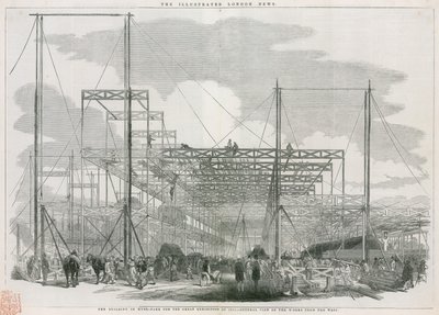 Byggnaden i Hyde Park, London, för den stora utställningen 1851 av English School