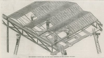 Byggnaden i Hyde Park, London, för den stora utställningen 1851 av English School