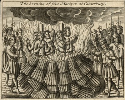 Bränningen av fem martyrer i Canterbury (gravyr) av English School