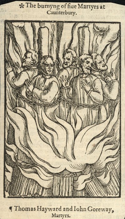 Bränningen av fem martyrer i Canterbury (gravyr) av English School