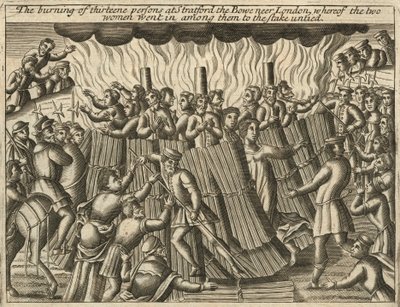 Bränningen av tretton personer i Stratford le Bow (gravyr) av English School