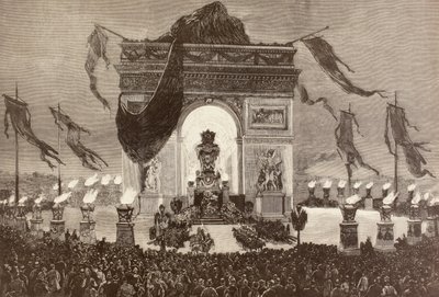 Den franske författaren Victor Hugos kista (litho) av English School
