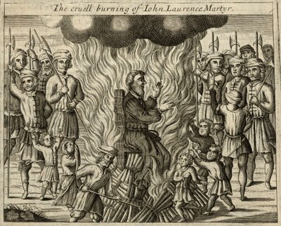 Den grymma bränningen av John Laurence, martyr (gravyr) av English School