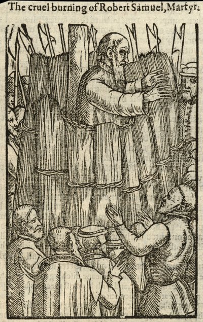 Den grymma bränningen av Robert Samuel, martyr (gravyr) av English School