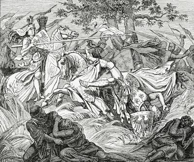 Manfreds död i slaget vid Benevento, 26 februari 1266, 1882 av English School