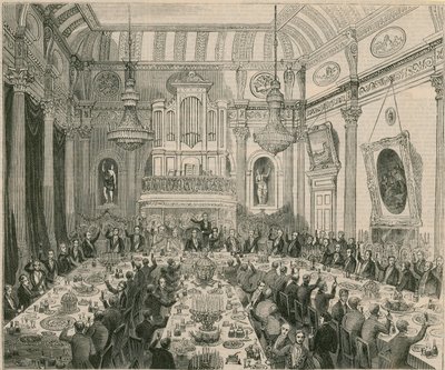 Middagen som gavs till Sir H Hardinge av East India Company, London Tavern, 1844 av English School