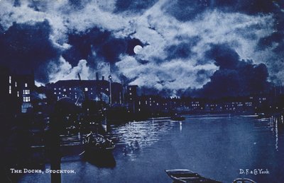 Hamnen, Stockton-on-Tees (färglitografi) av English School