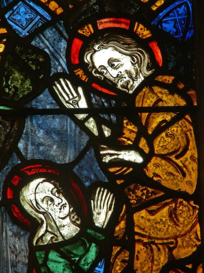 Östra fönstret som visar en scen ur Maria Magdalenas liv - Noli me Tangere? av English School