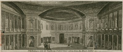 Ingången till Pantheon, Oxford Street, London, tagen från musikgalleriet av English School
