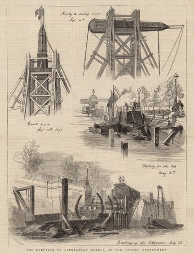 Uppförandet av Cleopatras Needle på Thames Bankment av English School