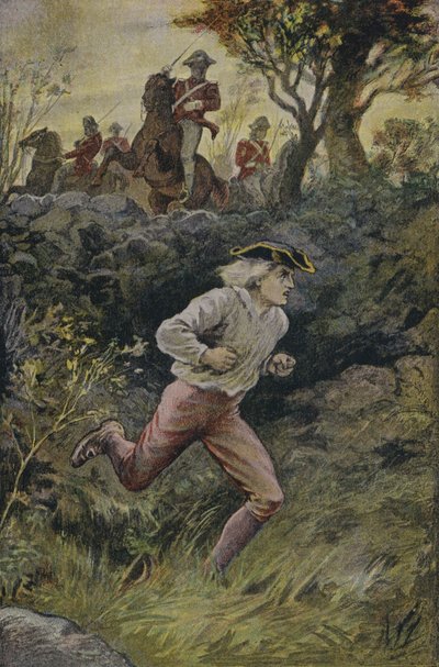 The Escape of Harvey Birch: illustration från The Spy, av James Fenimore Cooper av English School