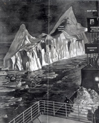 Det berömda isberget sett av J. Scarrott ombord på Titanic, 1912 av English School