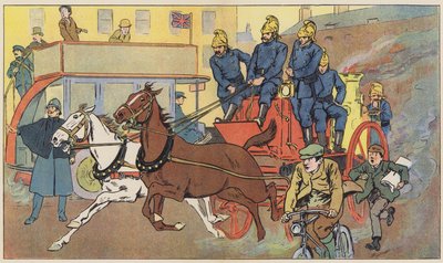 Brandbilen rusar till undsättning (färg litho) av English School