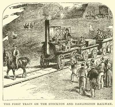 Det första tåget på Stockton och Darlington Railway av English School