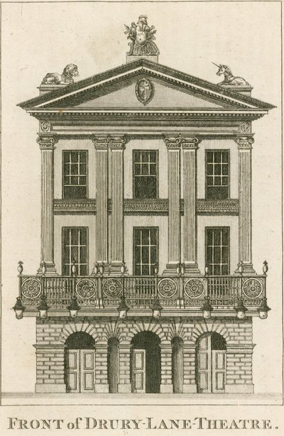 Framsidan av Drury Lane Theatre, London av English School