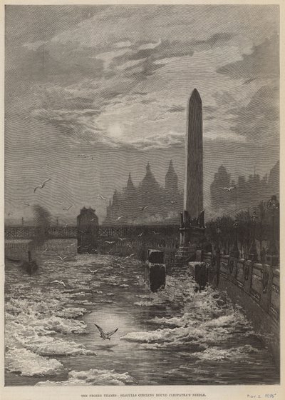 Den frusna Thames - måsar som cirklar runt Cleopatras Needle av English School