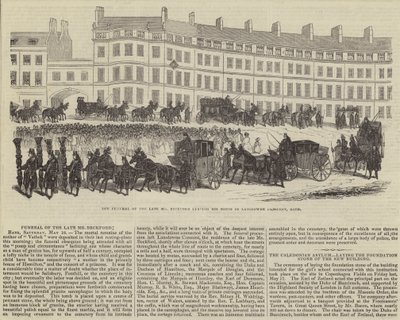 Begravningen av den framlidne herr William Beckford, som lämnar sitt hus i Lansdowne Crescent, Bath (gravyr) av English School