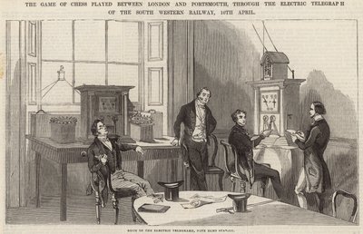 Schackspelet spelades mellan London och Portsmouth, genom den elektriska telegrafen av English School