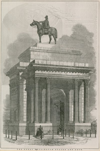 Den stora Wellington-statyn och bågen, Hyde Park Corner, London av English School