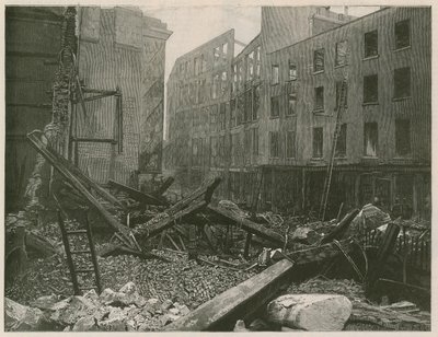 Den stora branden i Old Bailey, London av English School