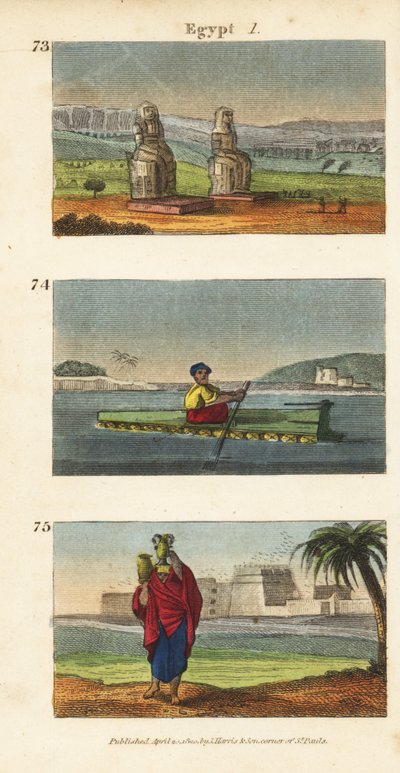 De stora ruinerna av Memnon-kolosserna i Luxor i södra Egypten 73, en flotta av lergodskrukor på Nilen 74 och kvinnor som bär vattenkannor på huvudet 74 av English School