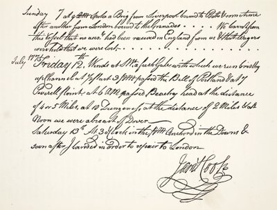 James Cooks handstil, juli 1771 av English School