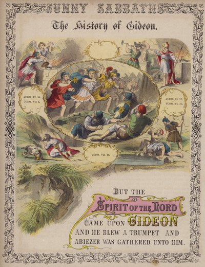 Gideons historia (färgad gravyr) av English School