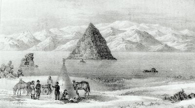 Haubitsen vid Pyramid Lake i januari 1844, från Report of the Exploring Expedition to the Rocky Mountains 1842 och till Oregon och North Carolina 1843-44 av John C. Fremont, publicerad 1845 (literad av English School