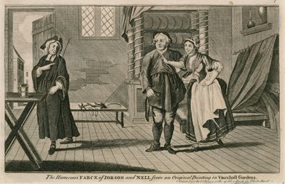 Den humoristiska farsen av Jobson och Nell från en originalmålning i Vauxhall Gardens, London av English School