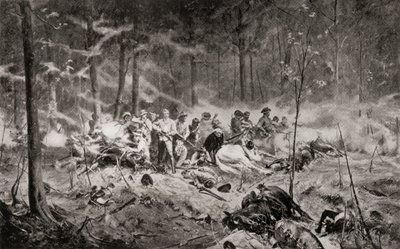 Major Allan Wilsons sista stånd vid Shanganifloden, Matabeleland, under första Matabelekriget 1893, efter målningen av Allan Stewart, från 