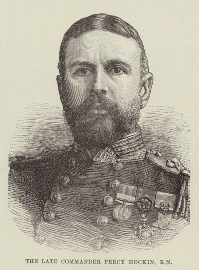 Den bortgångne befälhavaren Percy Hockin, RN (gravyr) av English School