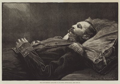 Den avlidne kejsaren Alexander II av Ryssland efter döden (gravyr) av English School