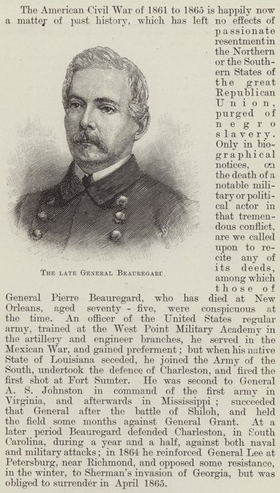 Den bortgångne general Beauregard (gravyr) av English School