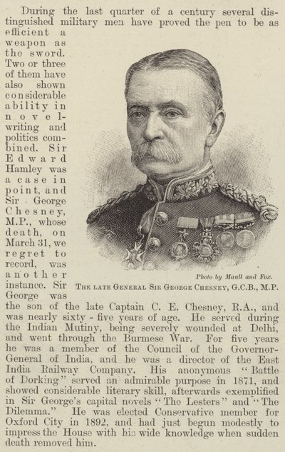 Den avlidne general Sir George Chesney, GCB, MP (gravyr) av English School