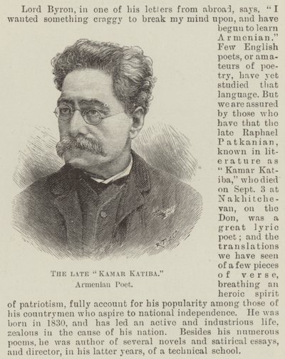 Den bortgångne "Kamar Katiba", armenisk poet (gravyr) av English School