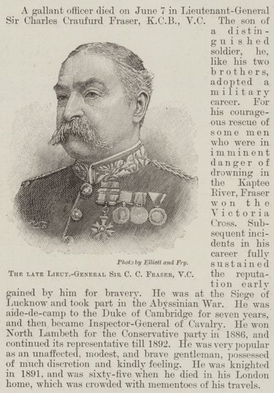 Den bortgångne generallöjtnanten Sir CC Fraser, VC (gravyr) av English School