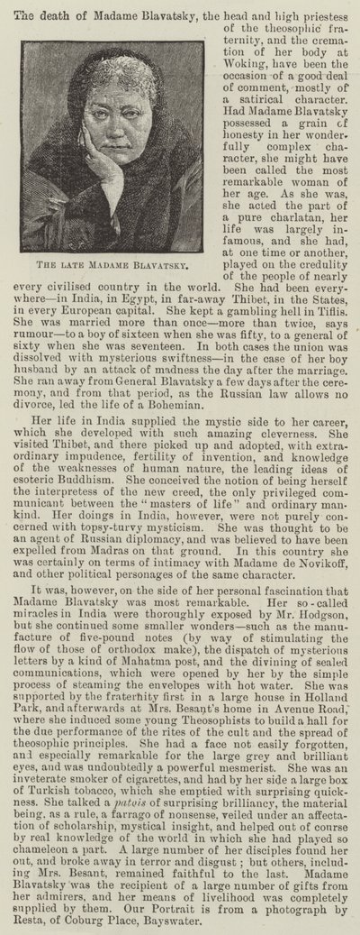 Den sena Madame Blavatsky (gravyr) av English School