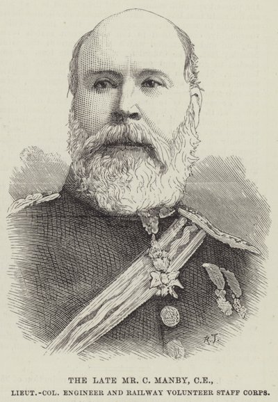 Den framlidne Mr C Manby, CE, överstelöjtnant ingenjör och järnvägsvolontärkår (gravyr) av English School