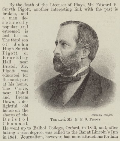Den bortgångne Mr E F S Pigott (gravyr) av English School