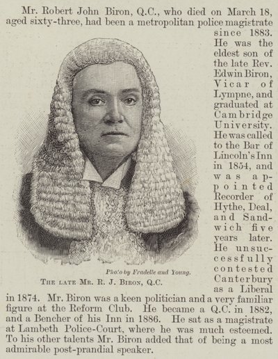 Den framlidne Mr R J Biron, QC (gravyr) av English School
