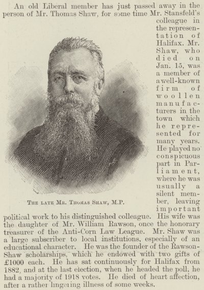 Den bortgångne Thomas Shaw, MP (gravyr) av English School