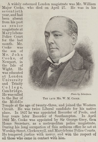 Den bortgångne Mr W M Cooke (gravyr) av English School