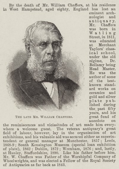 Den bortgångne Mr William Chaffers (gravyr) av English School
