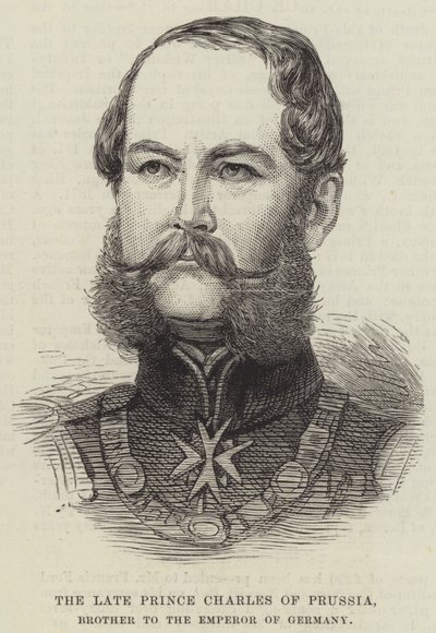 Den avlidne prins Charles av Preussen, bror till kejsaren av Tyskland (gravyr) av English School