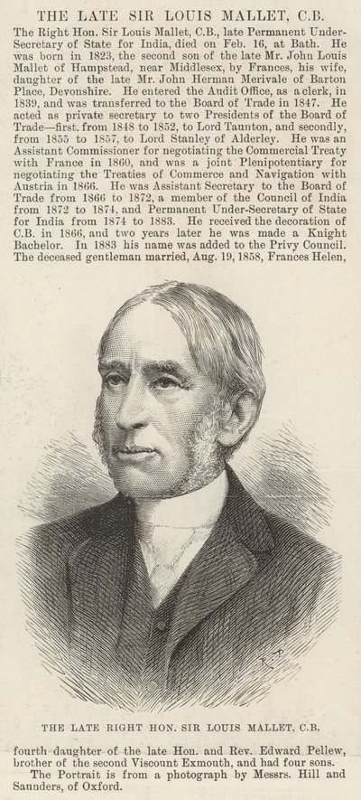 Den framlidne högern Sir Louis Mallet, CB (gravyr) av English School