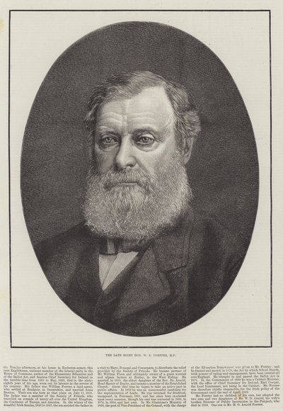 Den framlidne högern W E Forster, MP (gravyr) av English School