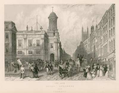 Den sena Royal Exchange och Cornhill, London av English School