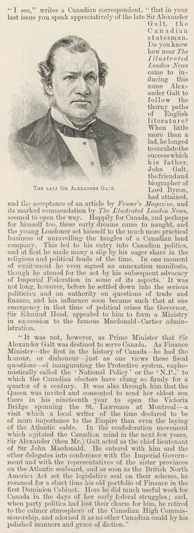 Den framlidne Sir Alexander Galt (gravyr) av English School