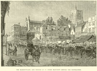 Marknadsplatsen och Church of St Peter Mancroft, före restaureringen av English School