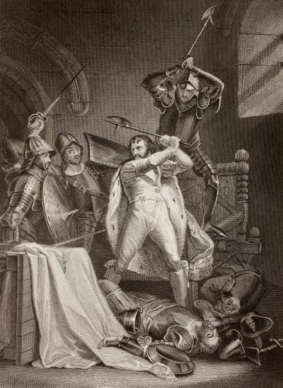 Mordet på Richard II av England i Pontefract Castle 1400 (litho) av English School